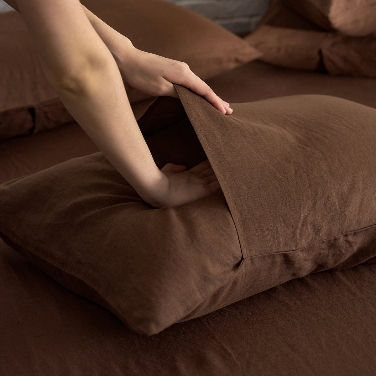 French Flax Linen Quilt Cover Set in Chocolate