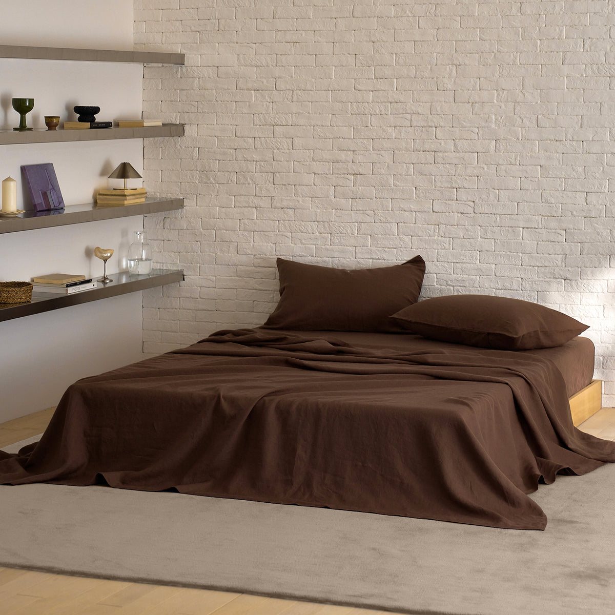 French Flax Linen Flat Sheet in Chocolate