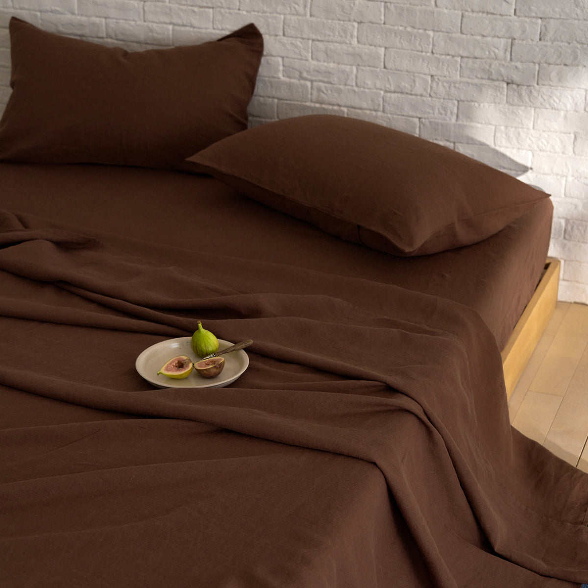 French Flax Linen Flat Sheet in Chocolate