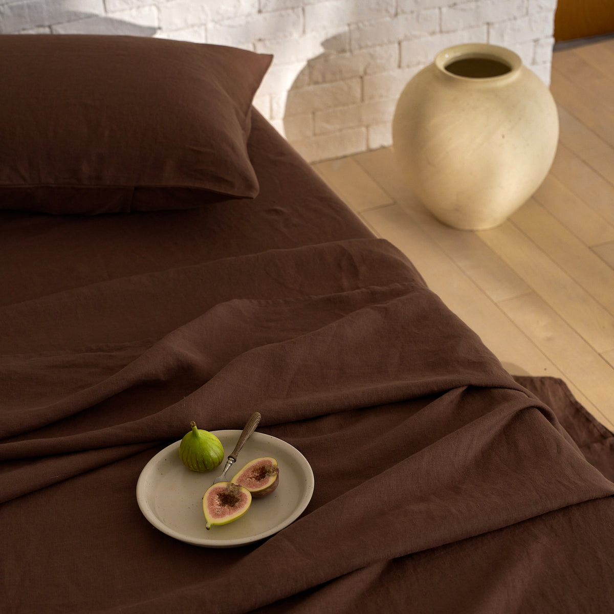 French Flax Linen Flat Sheet in Chocolate