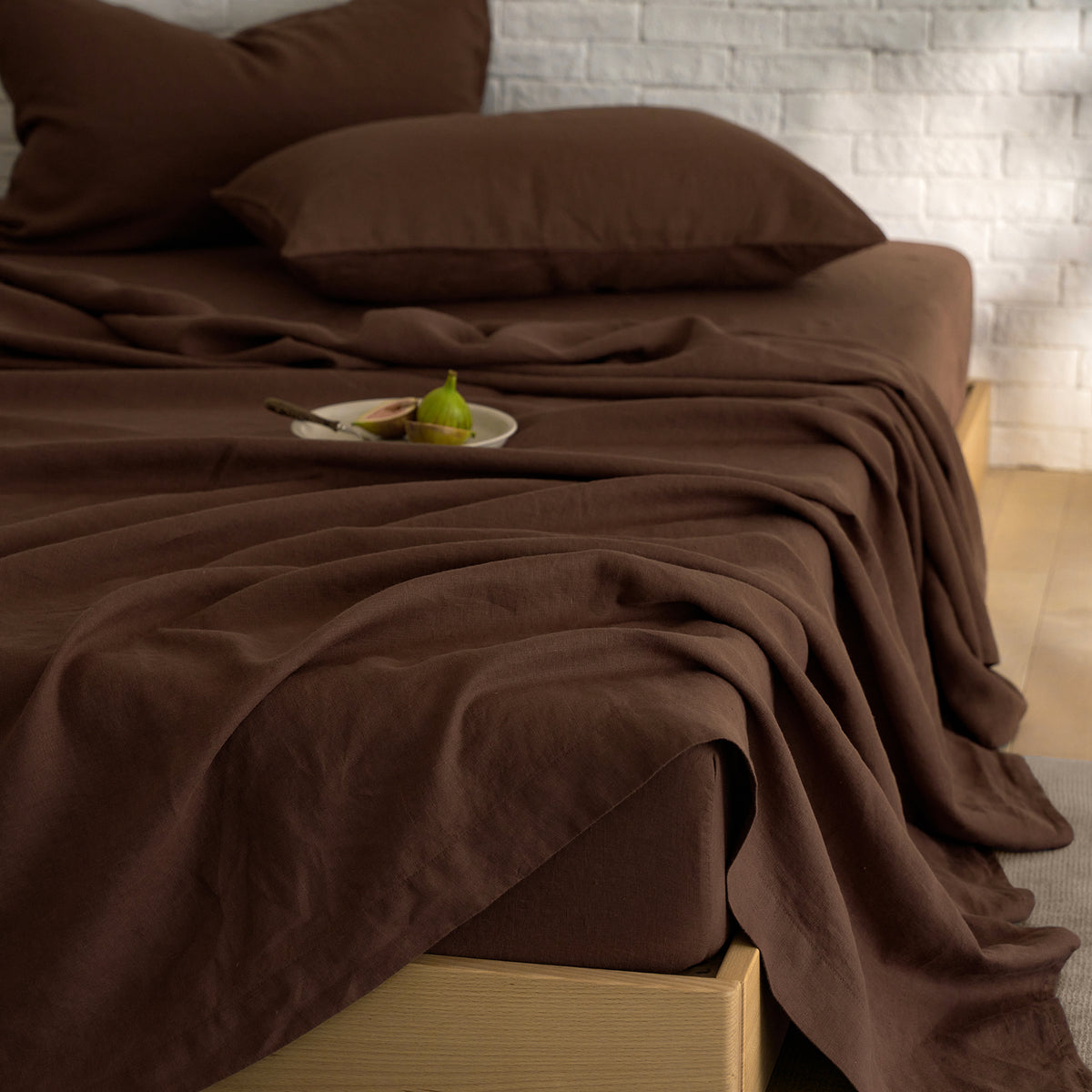 French Flax Linen Flat Sheet in Chocolate