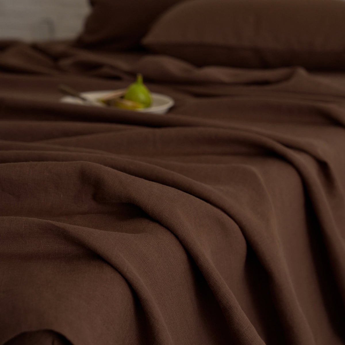 French Flax Linen Flat Sheet in Chocolate
