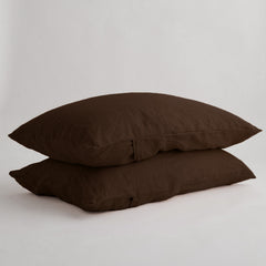 French Flax Linen Pillowcase Set in Chocolate