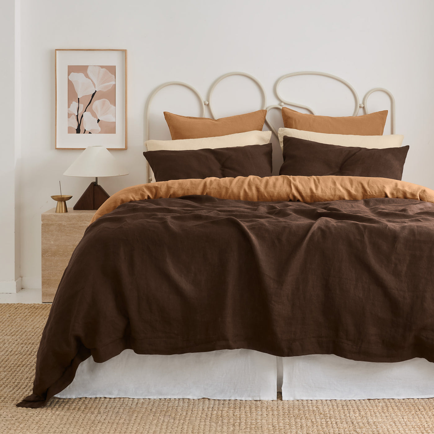 French Flax Linen Quilt Cover Set in Chocolate