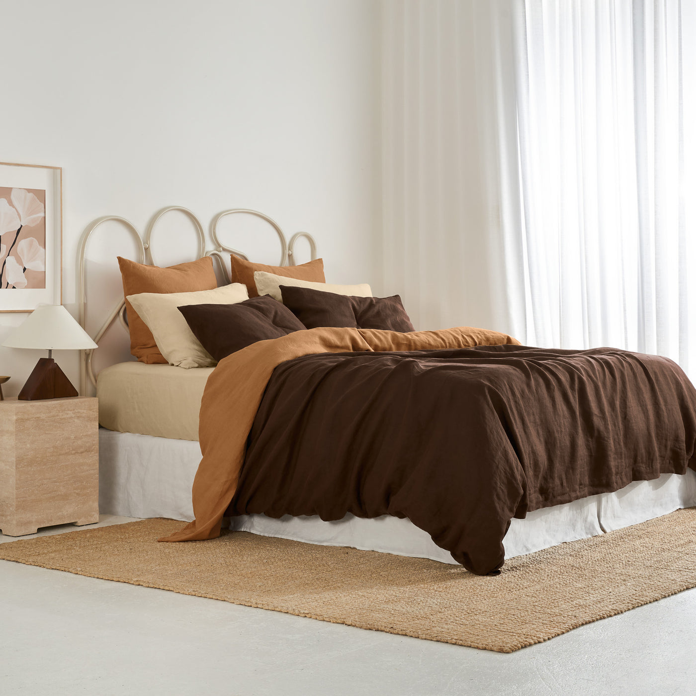 French Flax Linen Flat Sheet in Sandalwood