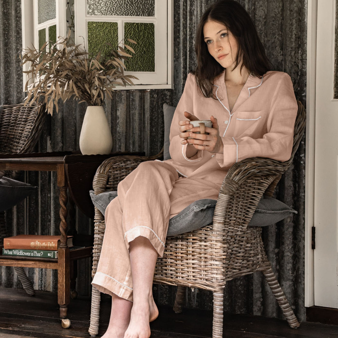 French Flax Linen Pyjama Set in Clay