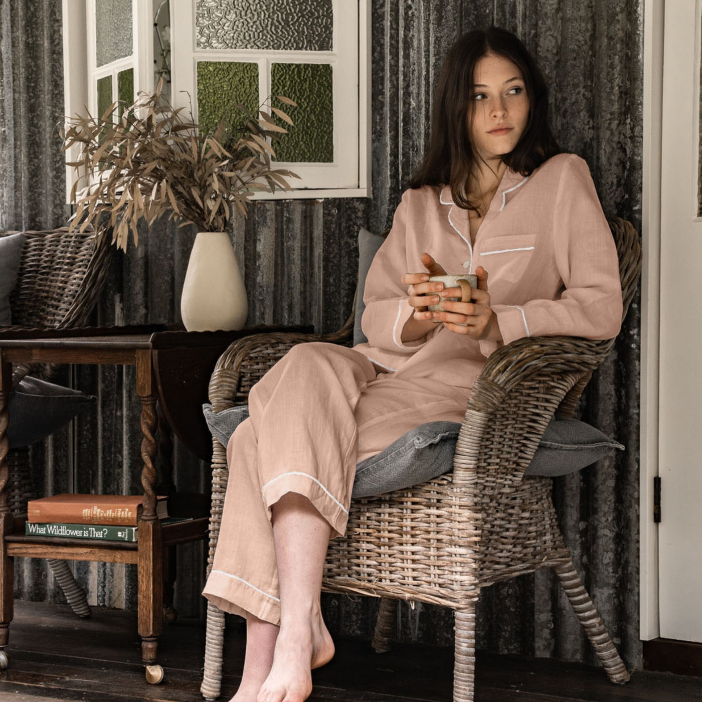 French Flax Linen Pyjama Set in Clay