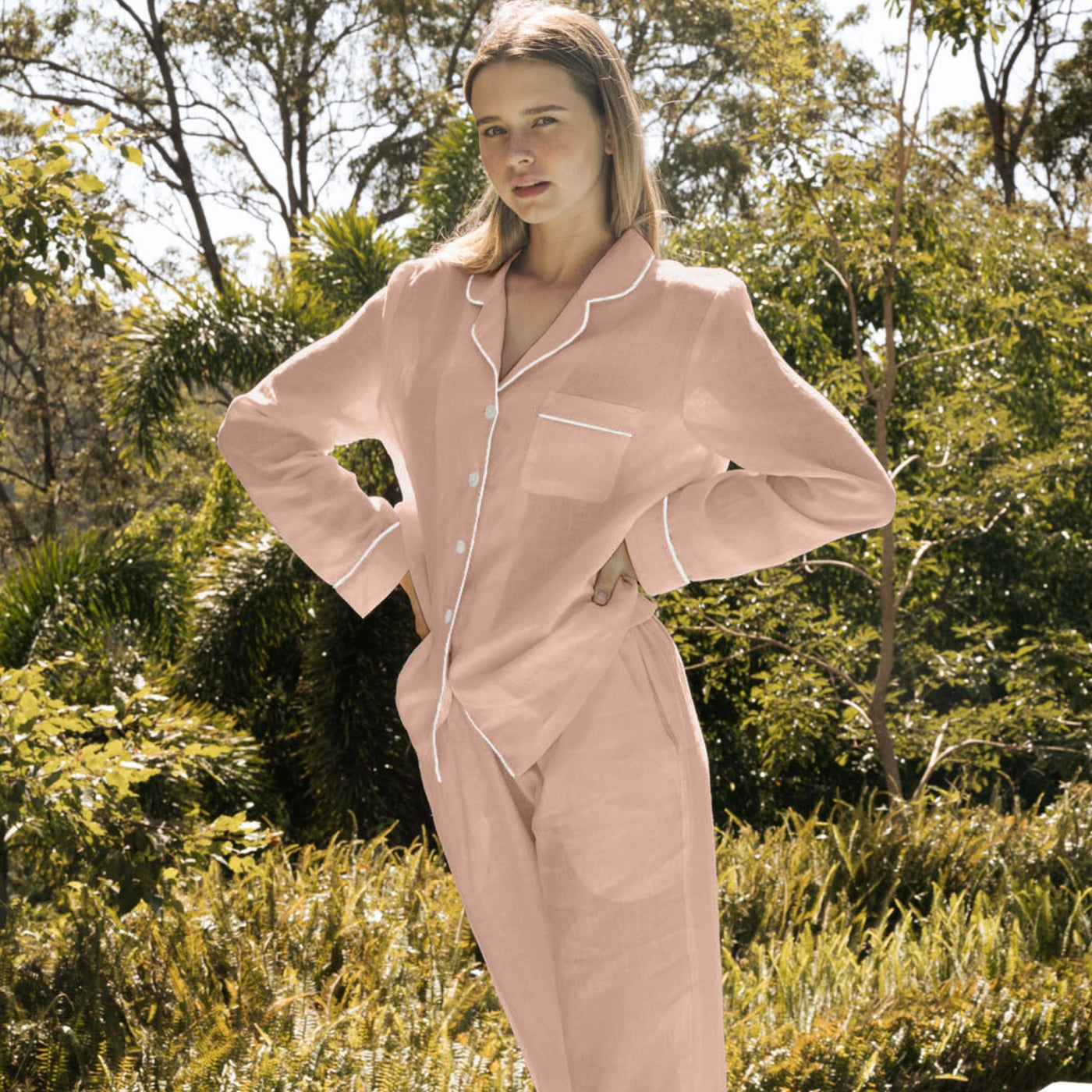 French Flax Linen Pyjama Set in Clay