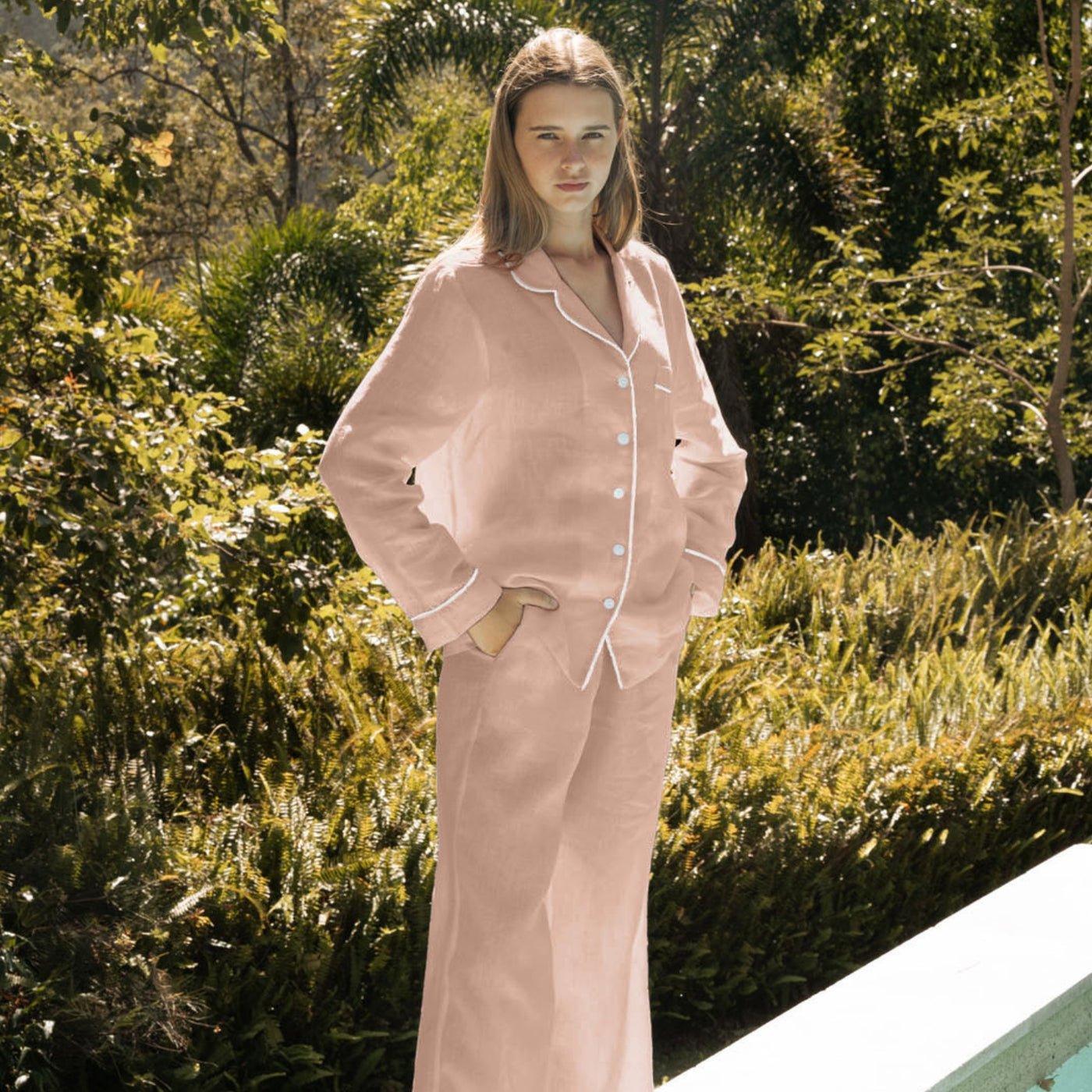 French Flax Linen Pyjama Set in Clay