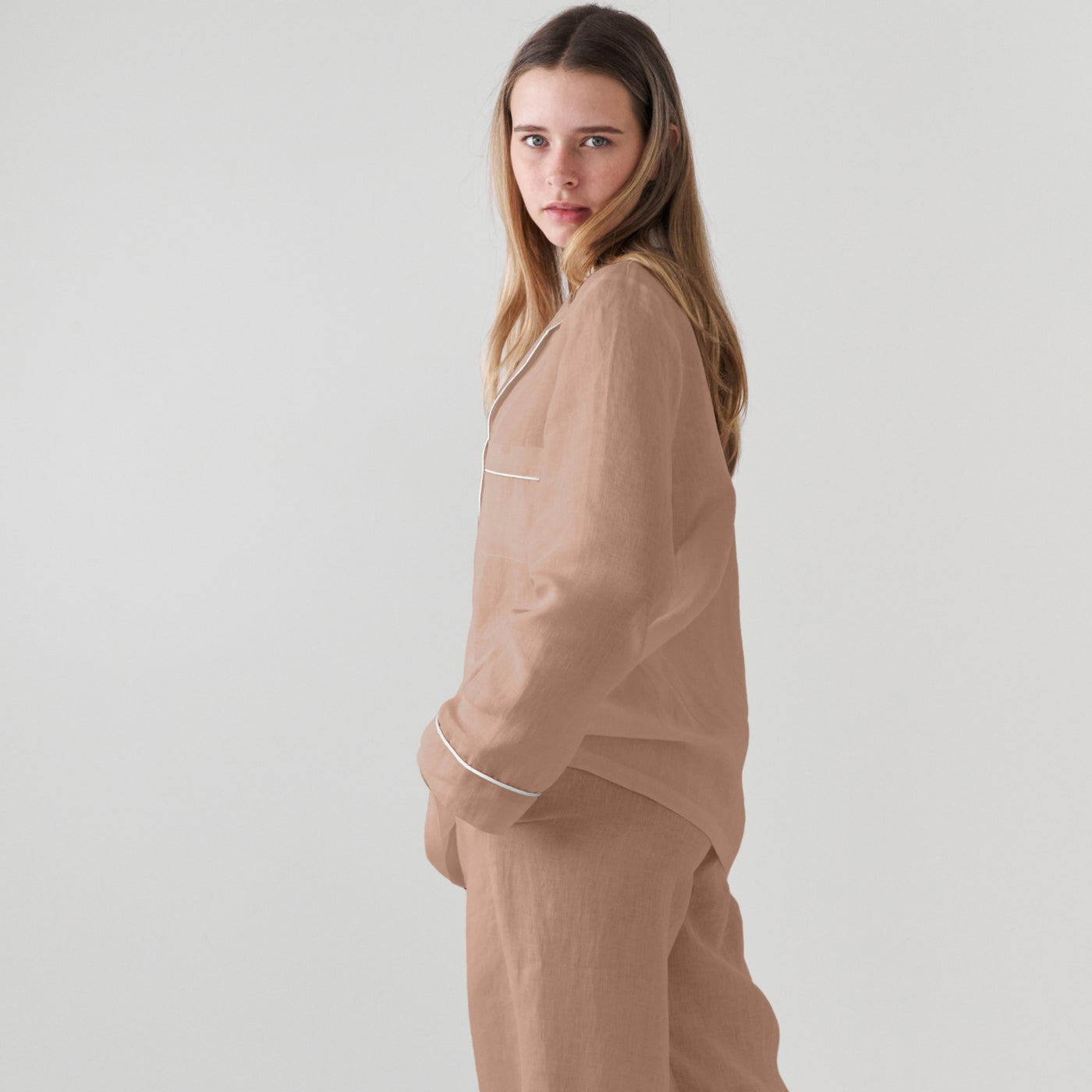 French Flax Linen Pyjama Set in Clay