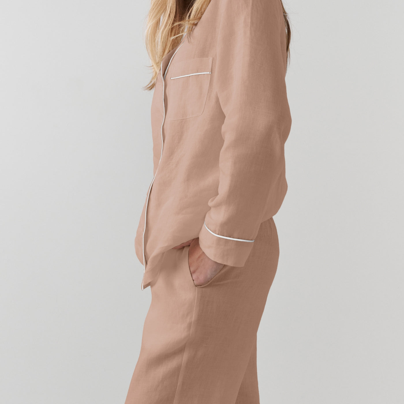 French Flax Linen Pyjama Set in Clay