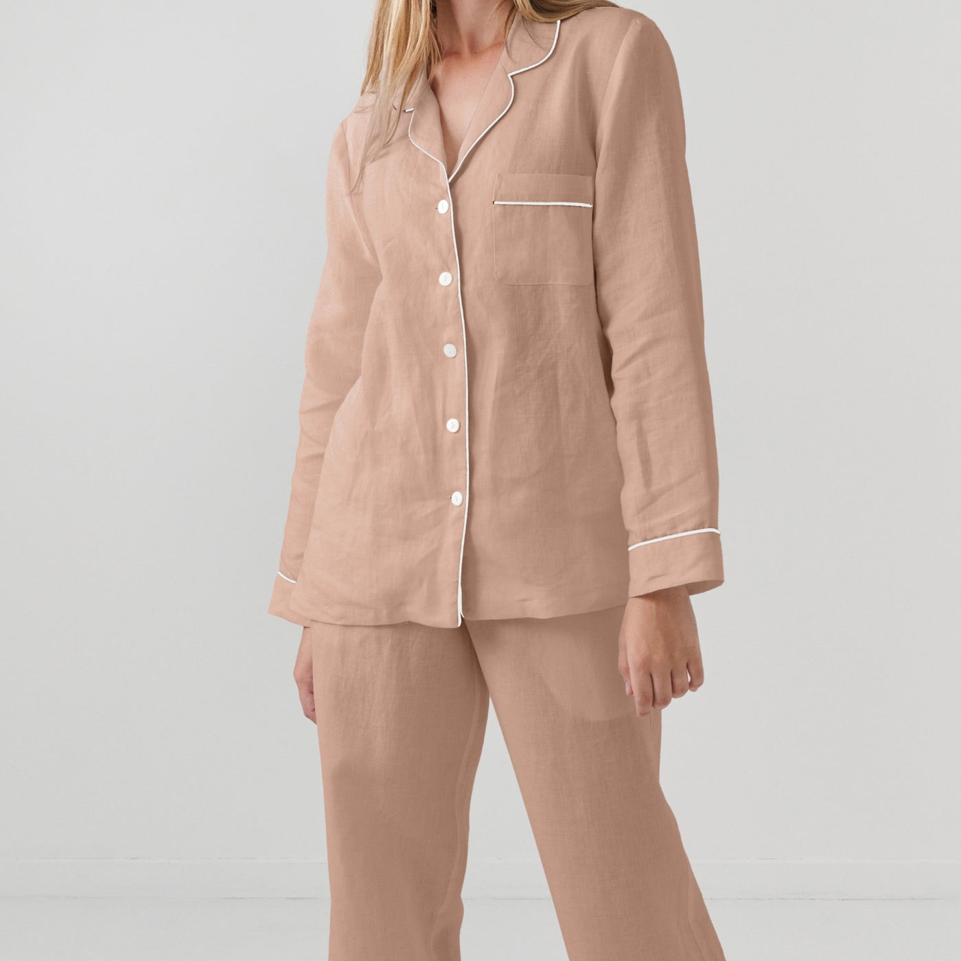 French Flax Linen Pyjama Set in Clay