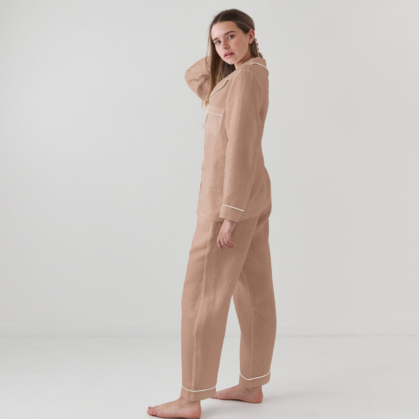 French Flax Linen Pyjama Set in Clay