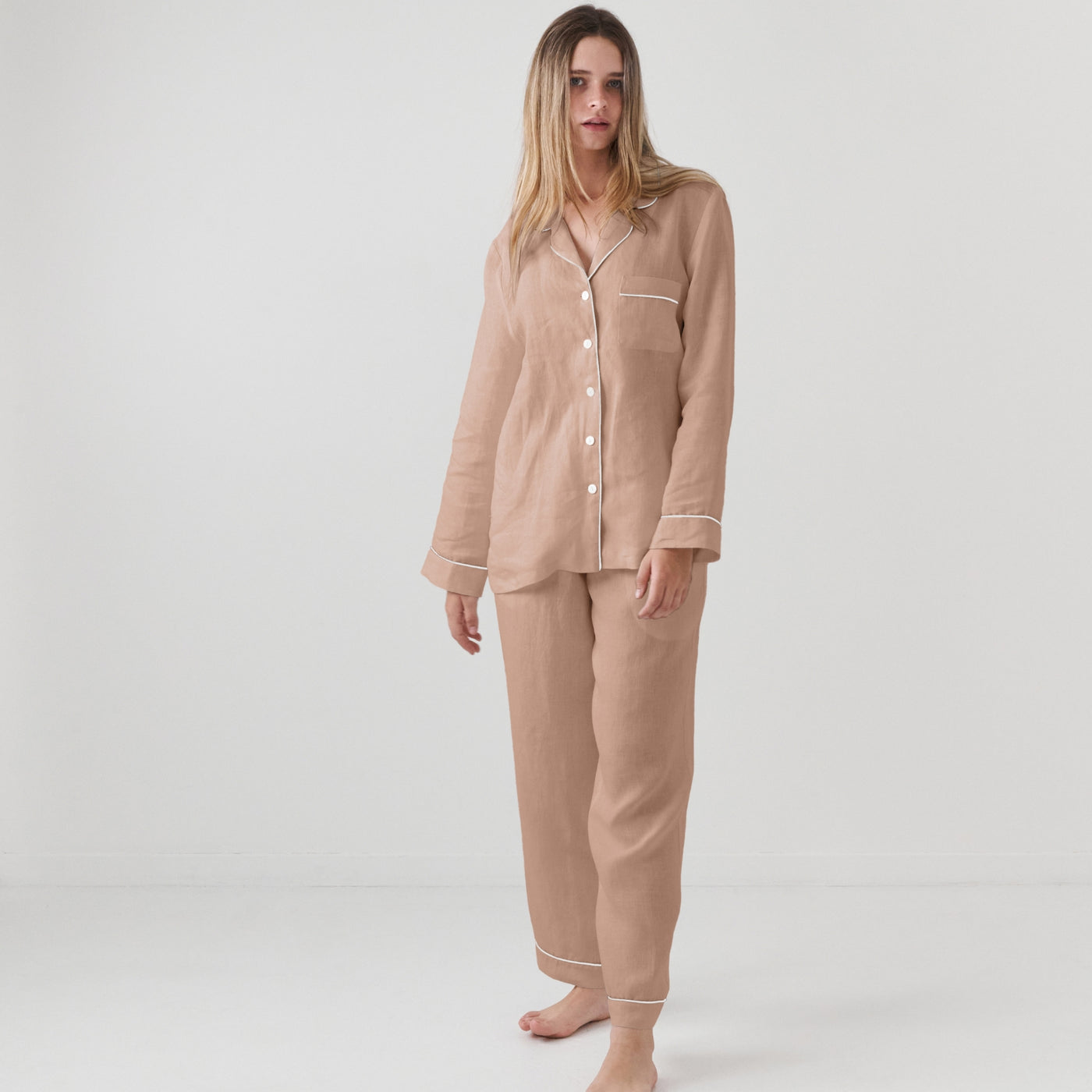 French Flax Linen Pyjama Set in Clay
