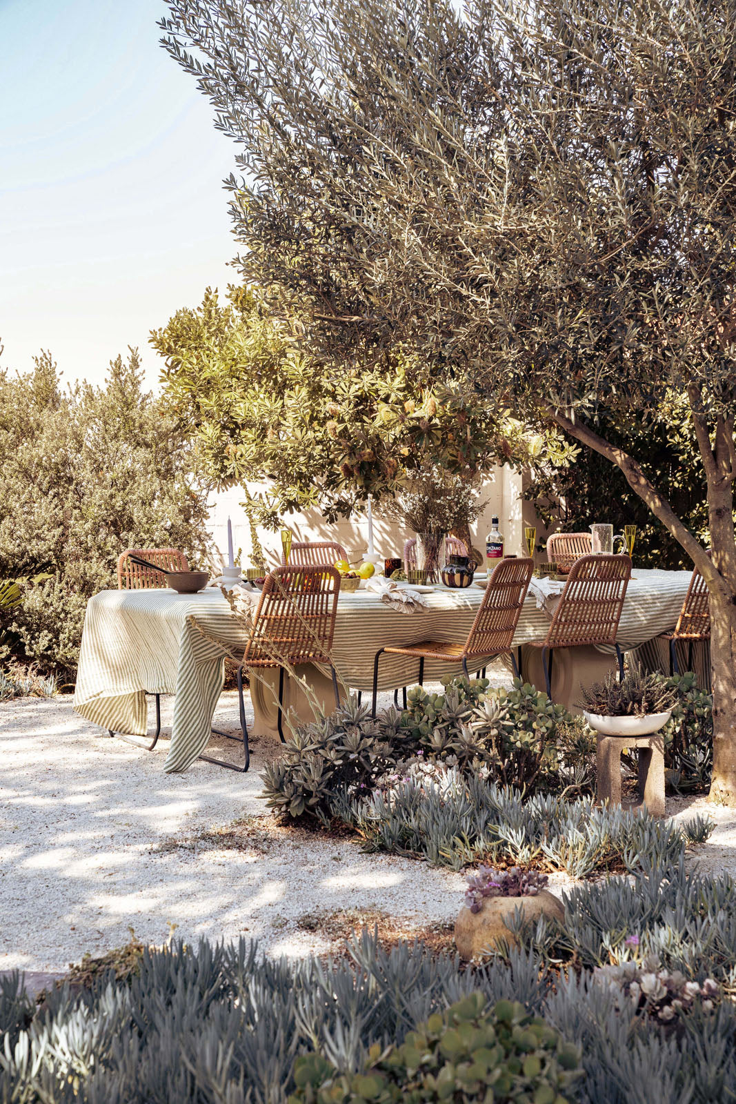 French Flax Linen Table Cloth in Ivy Stripe