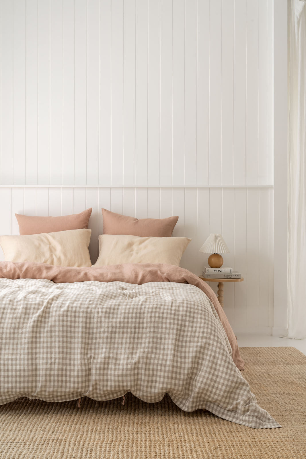 French Flax Linen Quilt Cover in Beige Gingham