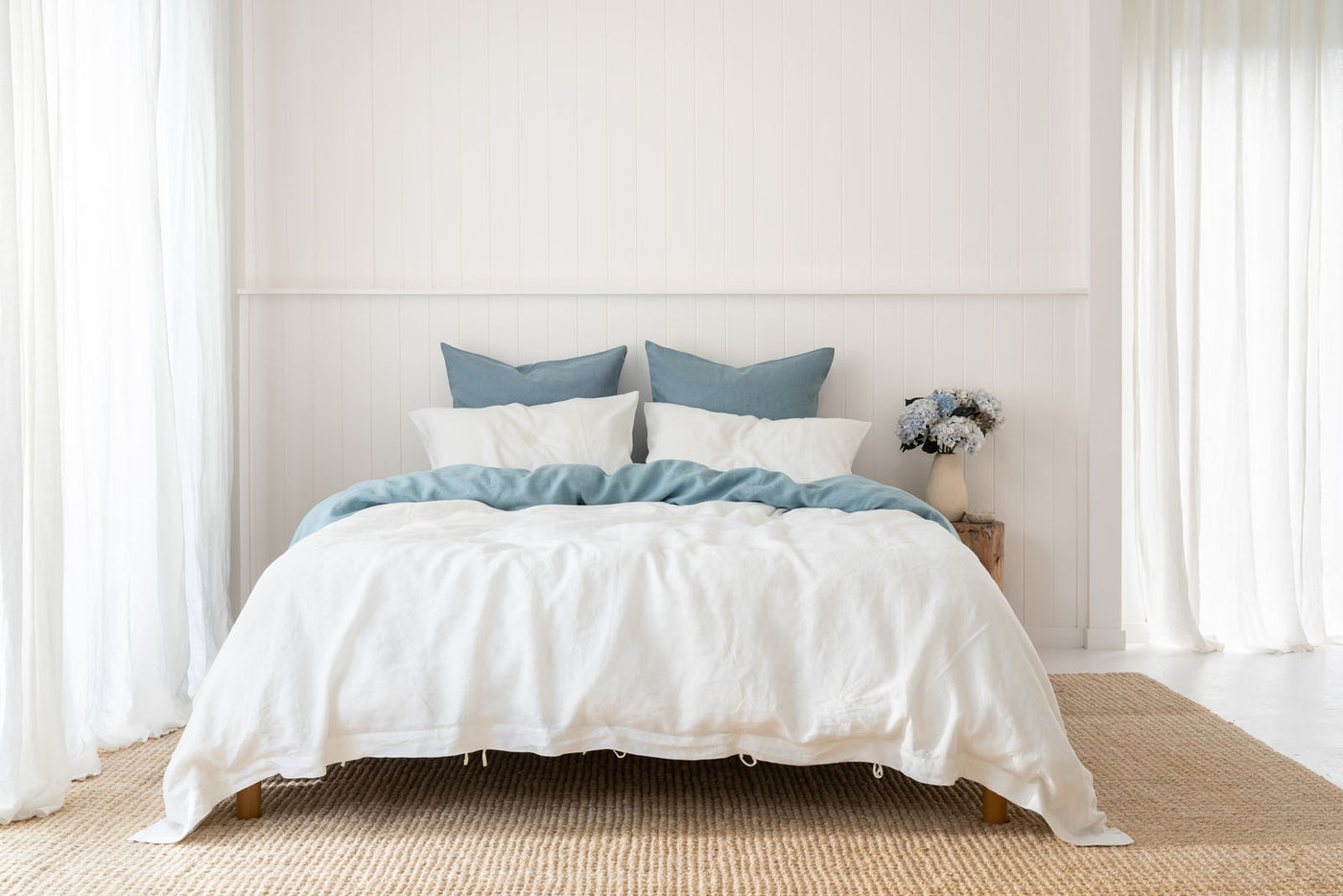 French Flax Linen Quilt Cover Set in White