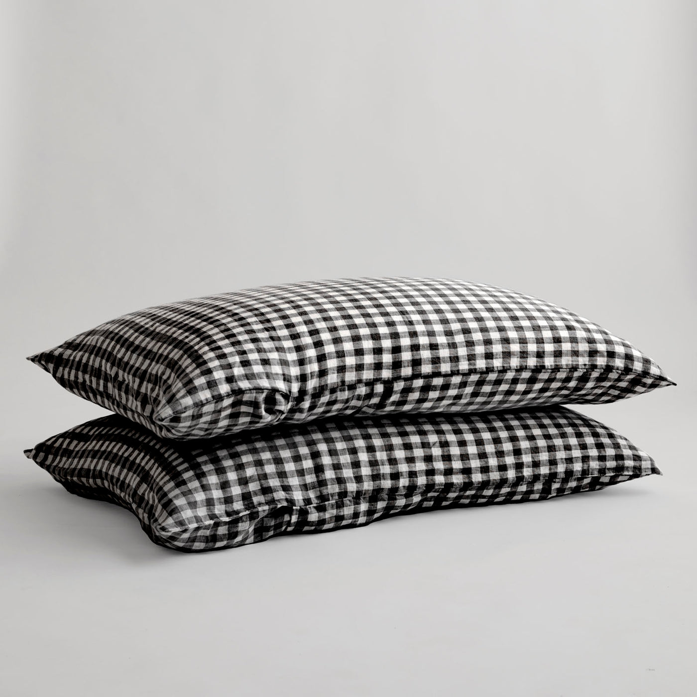 French Flax Linen Pillowcase Set in Charcoal Gingham