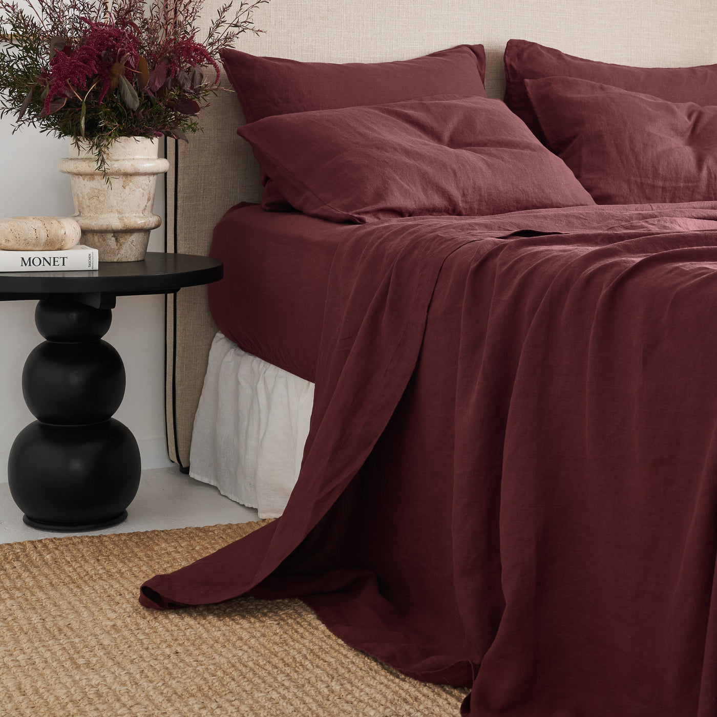 French Flax Linen Fitted Sheet in Cherrywood