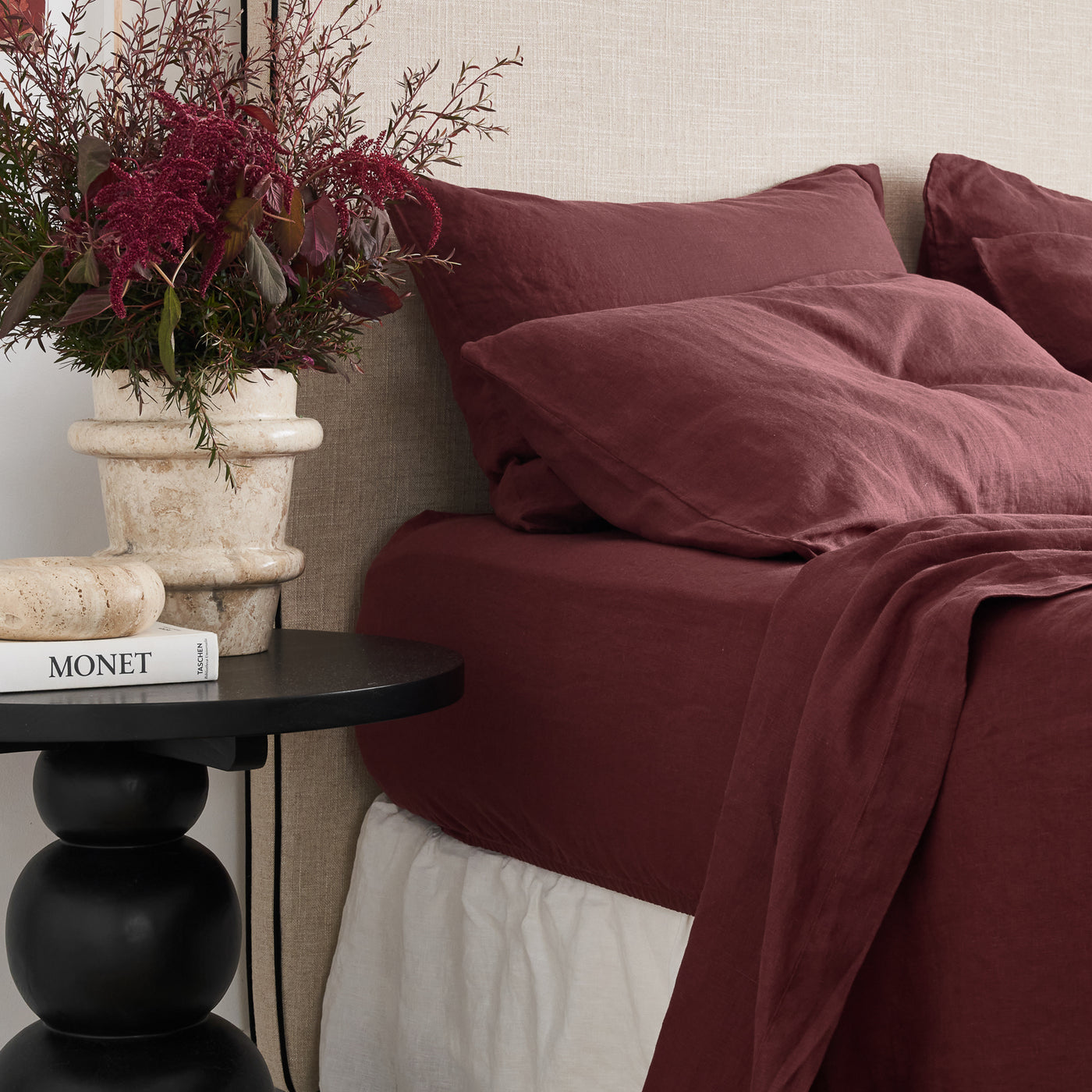 French Flax Linen Fitted Sheet in Cherrywood