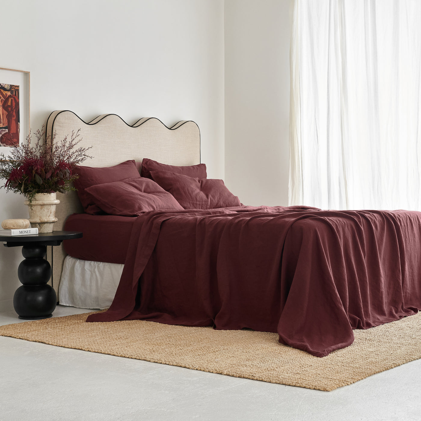 French Flax Linen Fitted Sheet in Cherrywood