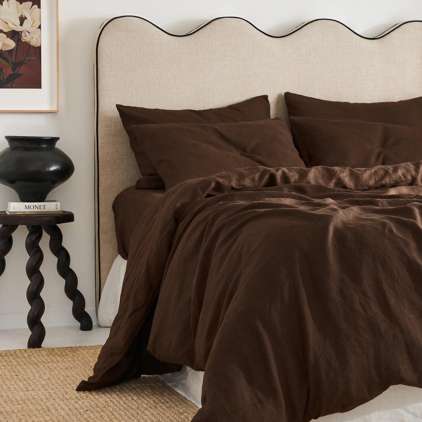 French Flax Linen Pillowcase Set in Chocolate