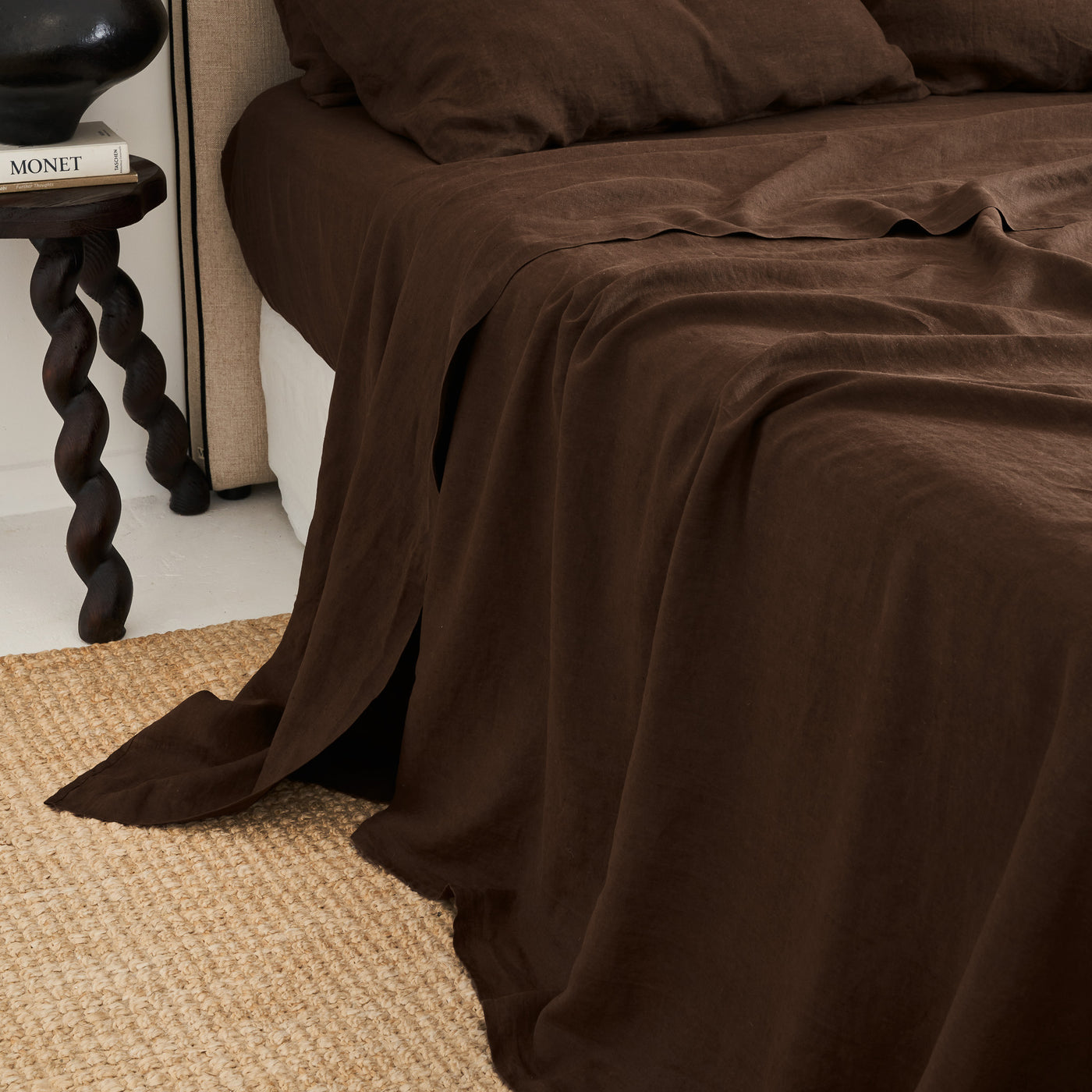 French Flax Linen Flat Sheet in Chocolate