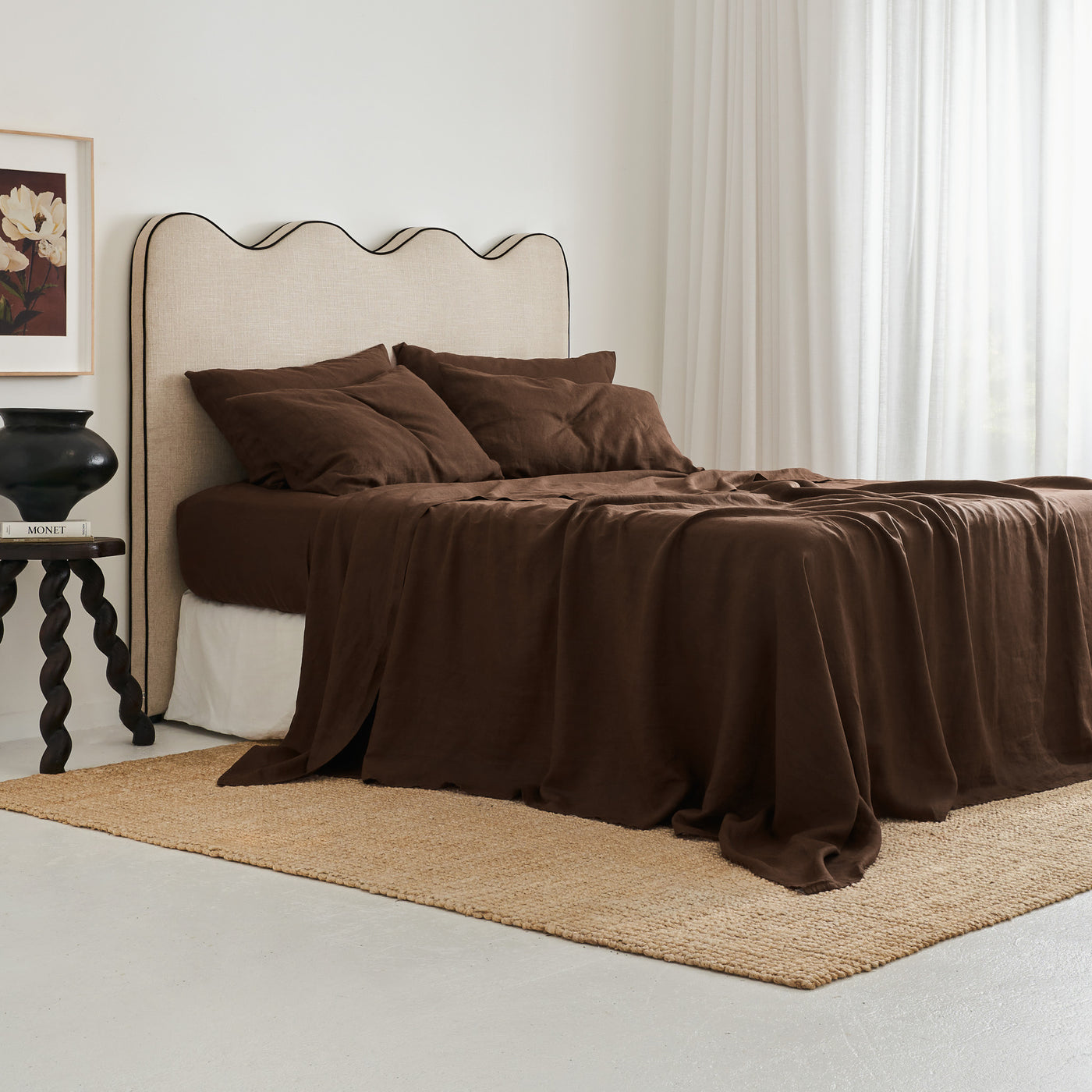 French Flax Linen Fitted Sheet in Chocolate