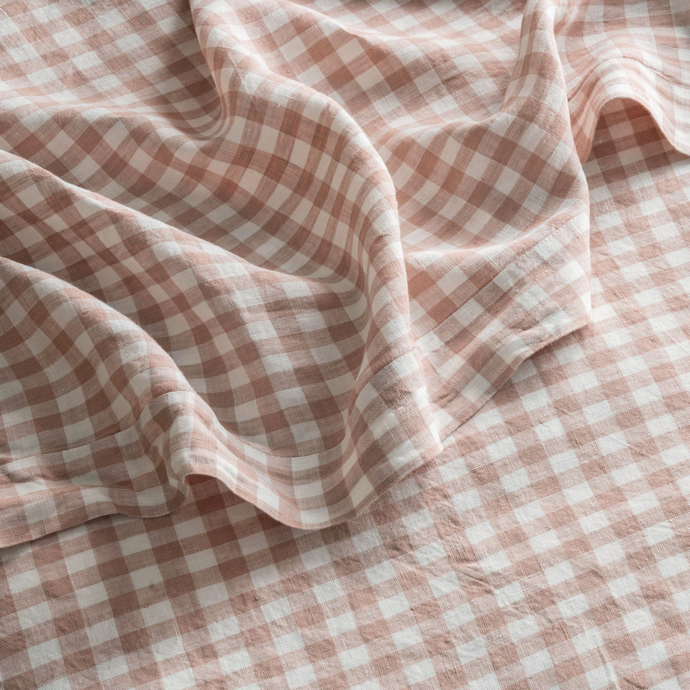 French Flax Linen Flat Sheet in Clay Gingham