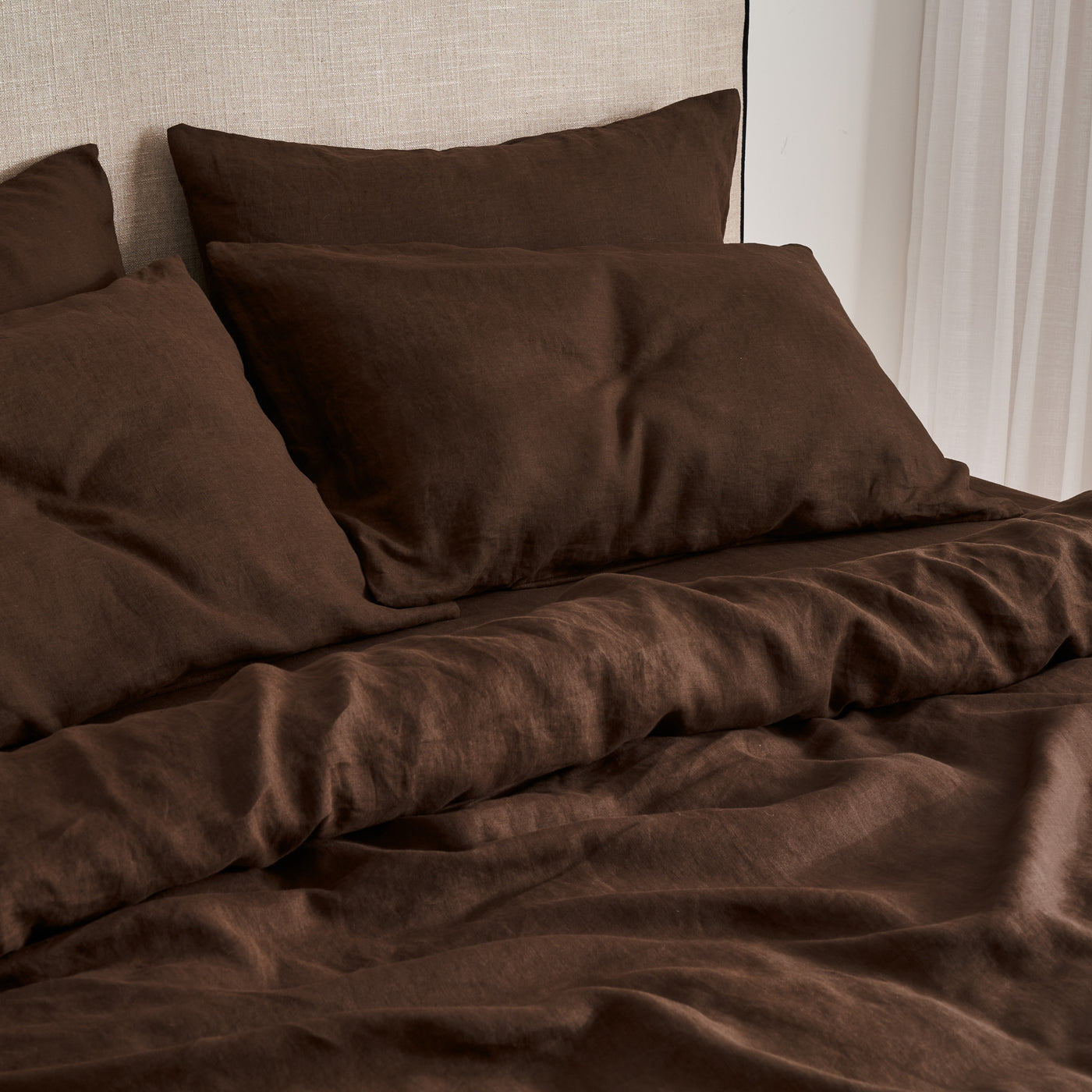 French Flax Linen Quilt Cover Set in Chocolate