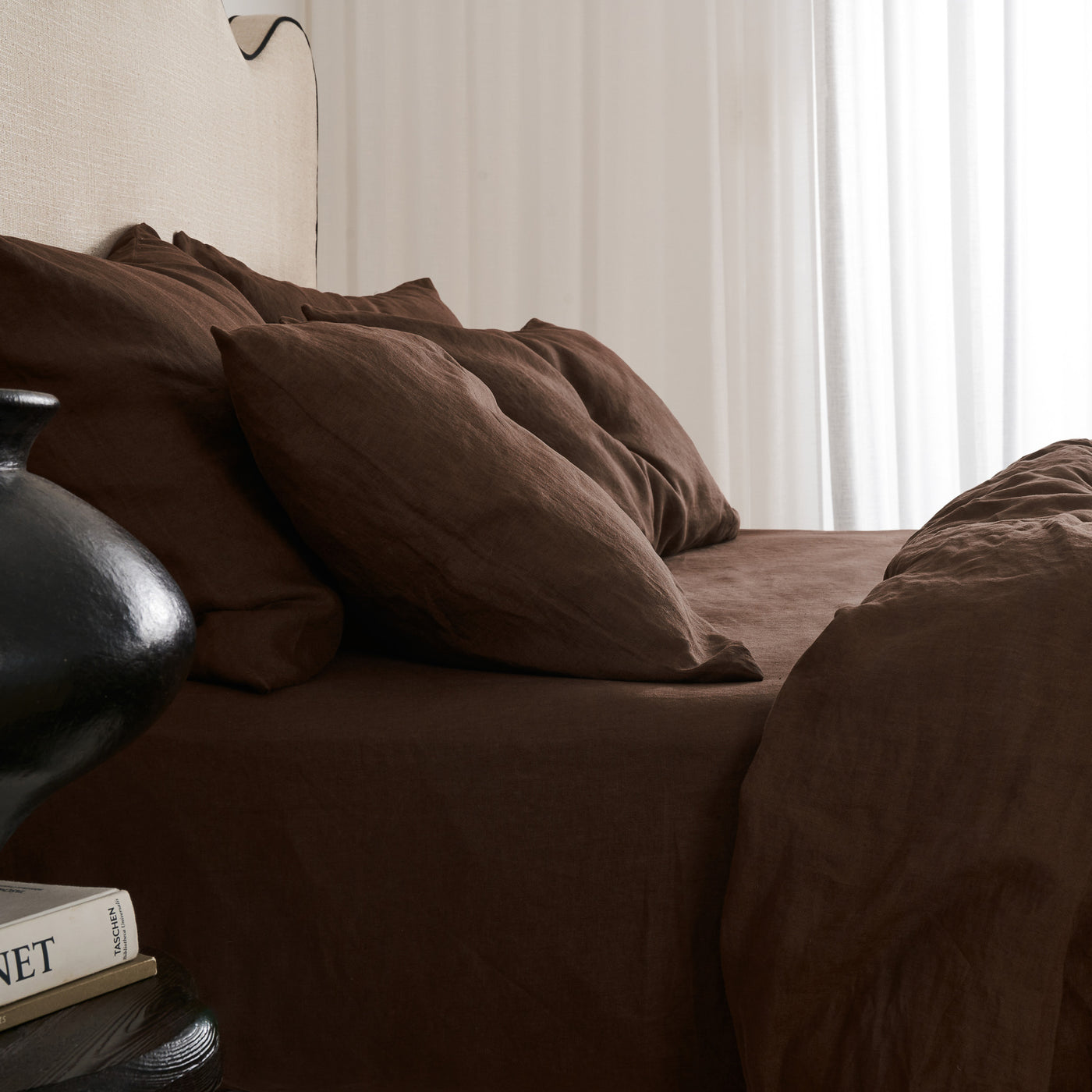 French Flax Linen Quilt Cover Set in Chocolate