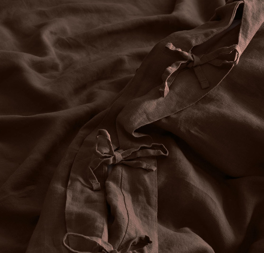 French Flax Linen Quilt Cover Set in Chocolate