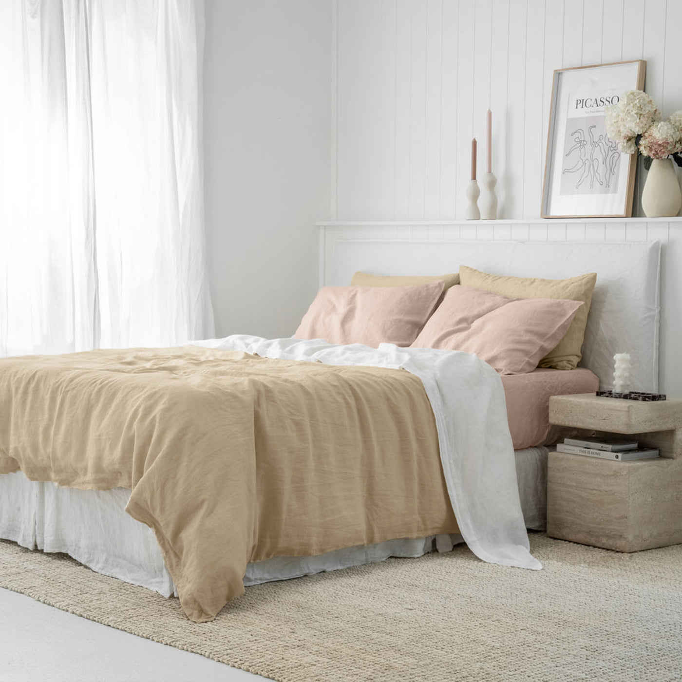 French Flax Linen Quilt Cover Set in Creme