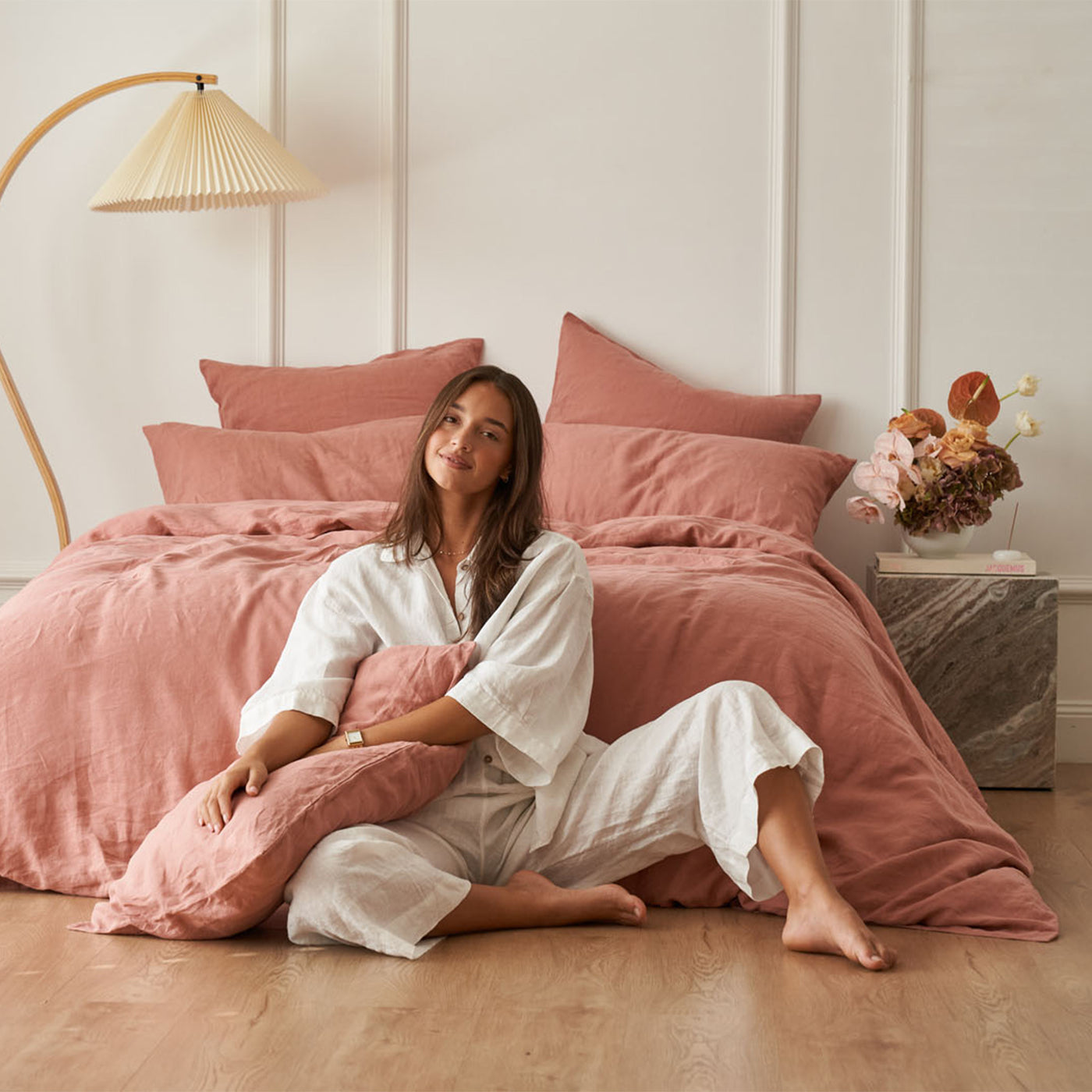 French Flax Linen Quilt Cover Set in Rosa