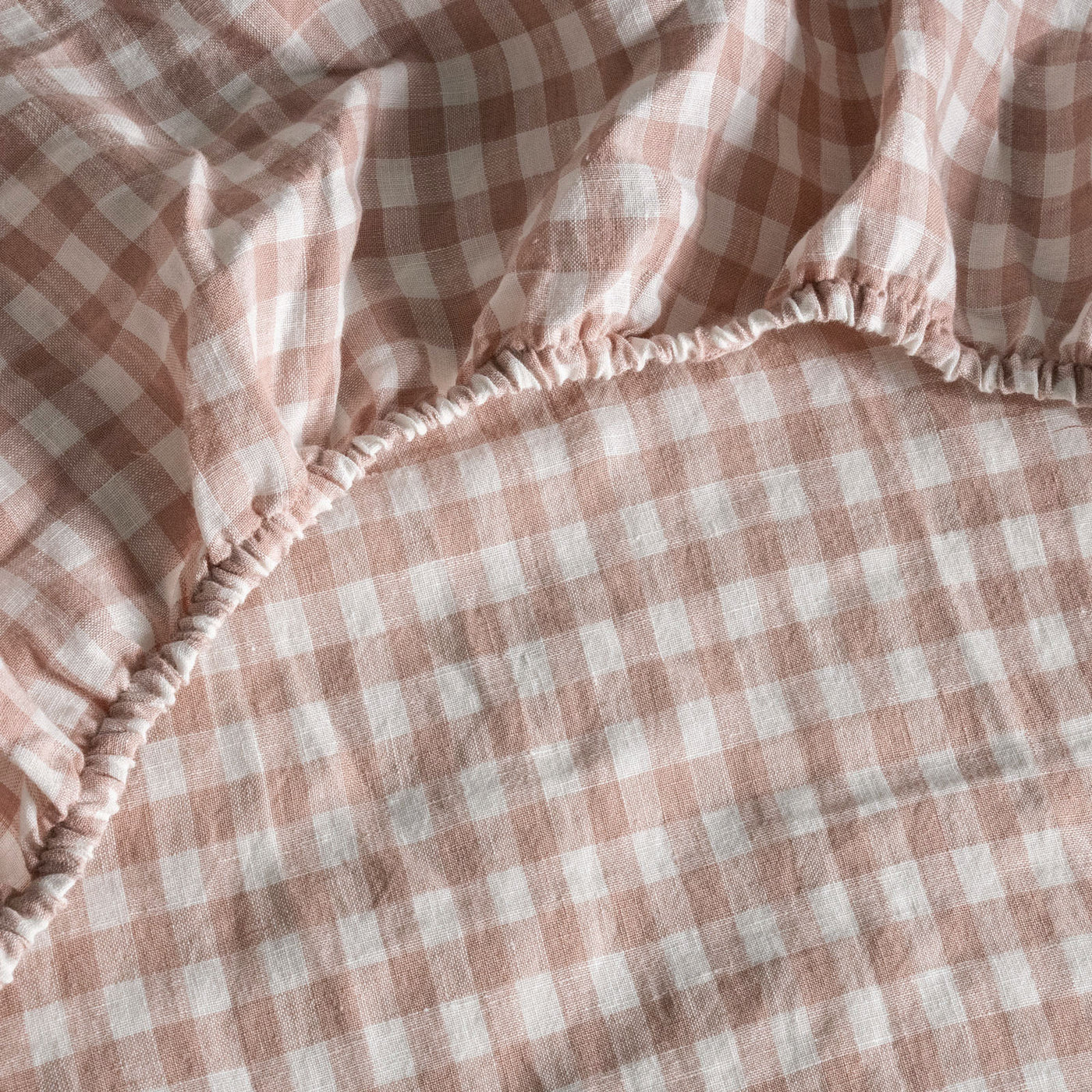French Flax Linen Fitted Sheet in Clay Gingham