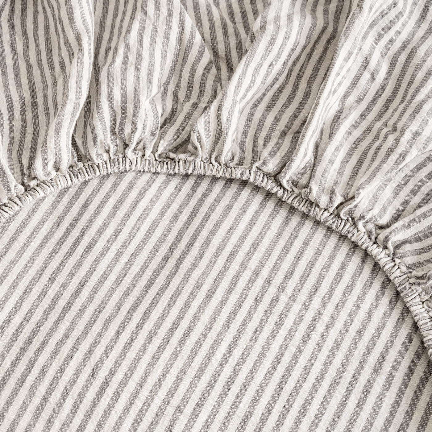 French Flax Linen Fitted Sheet in Grey Stripe