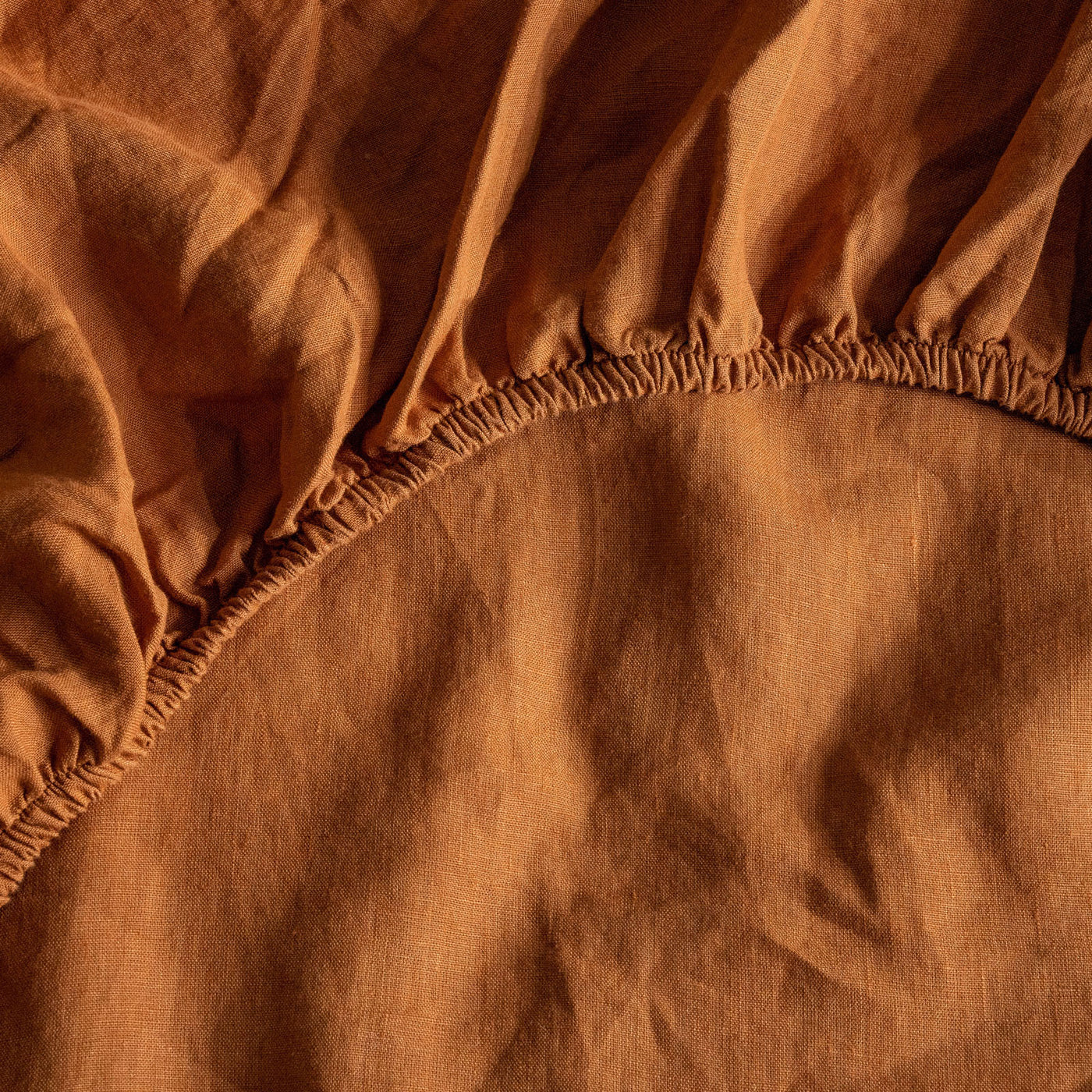 French Flax Linen Fitted Sheet in Ochre
