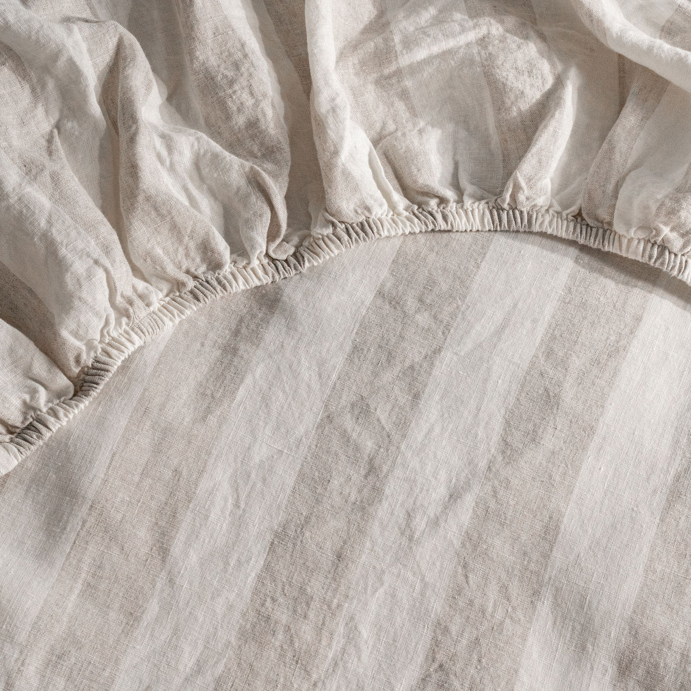 French Flax Linen Fitted Sheet in Natural Thick Stripe