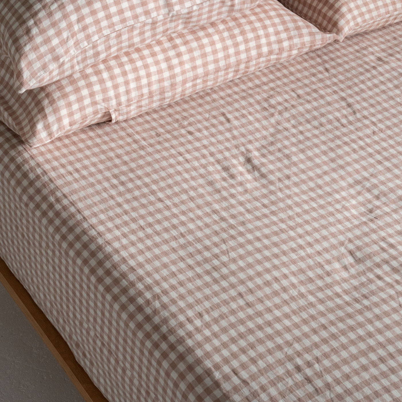 French Flax Linen Fitted Sheet in Clay Gingham