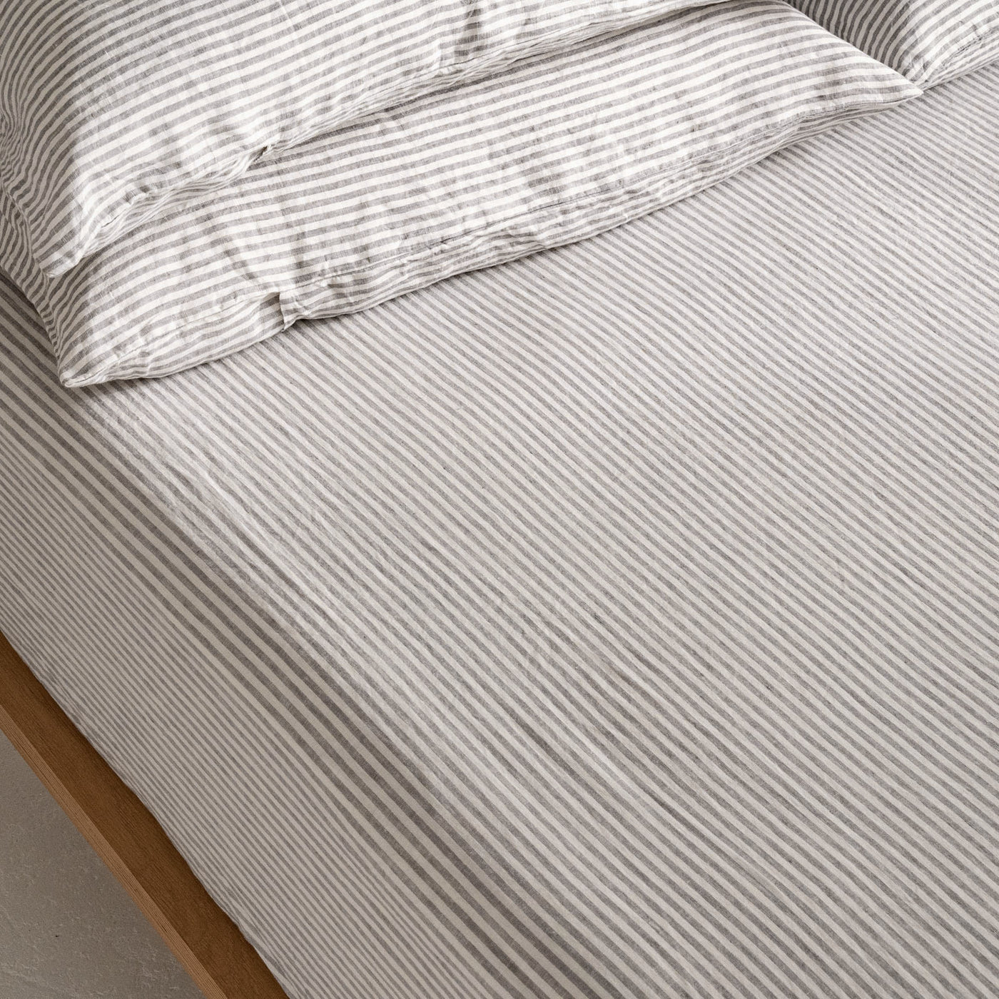 French Flax Linen Fitted Sheet in Grey Stripe