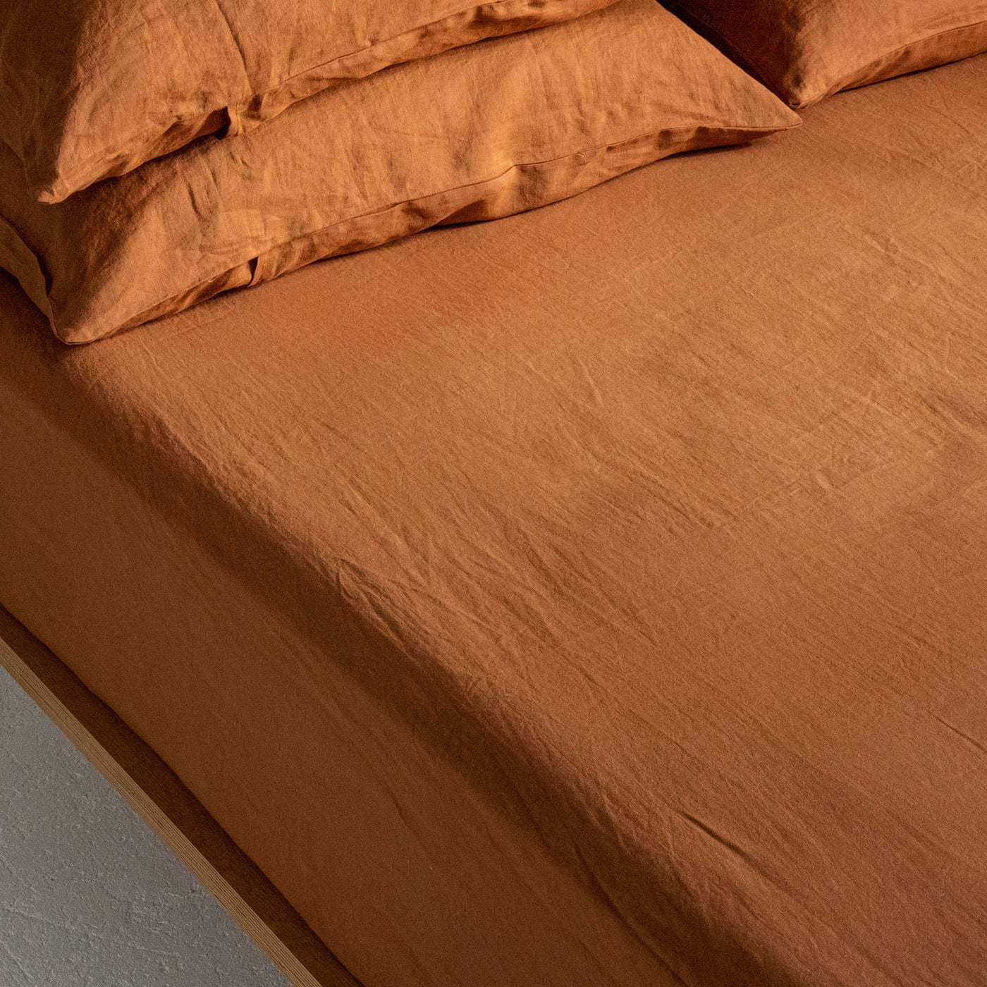 French Flax Linen Fitted Sheet in Ochre