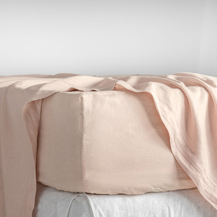 French Flax Linen Fitted Sheet in Blush