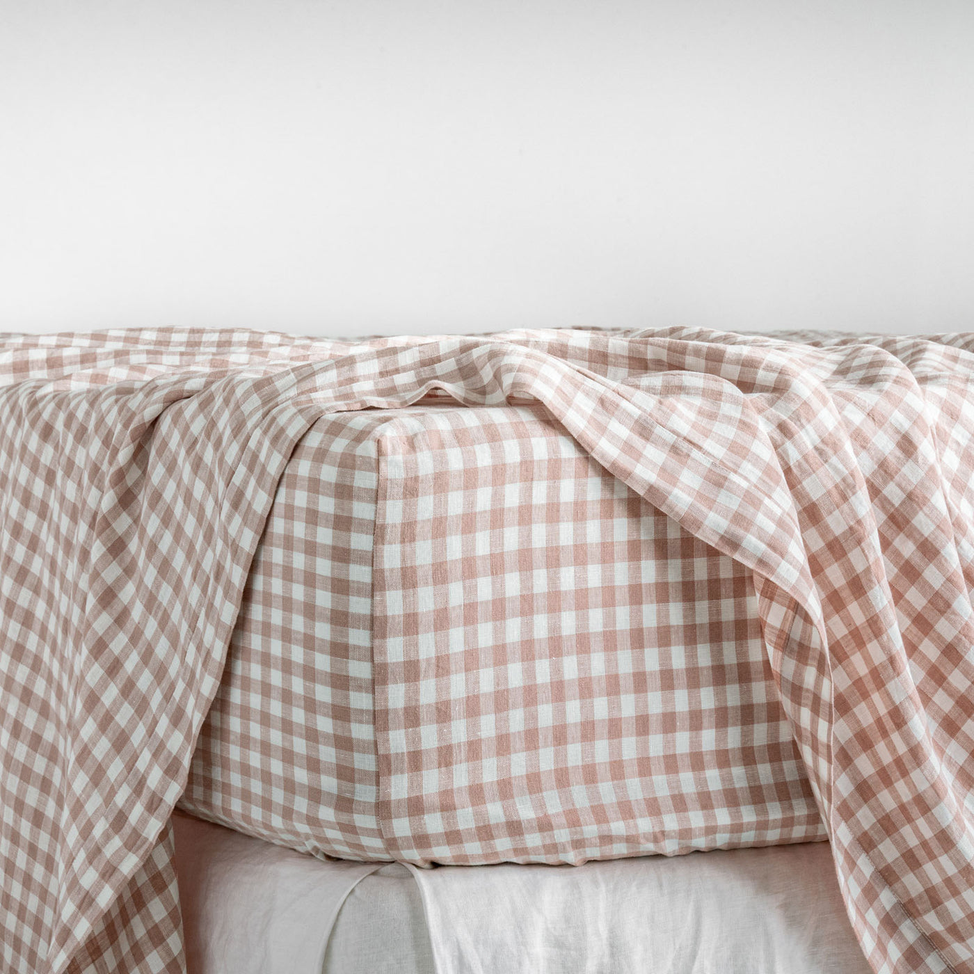 French Flax Linen Fitted Sheet in Clay Gingham