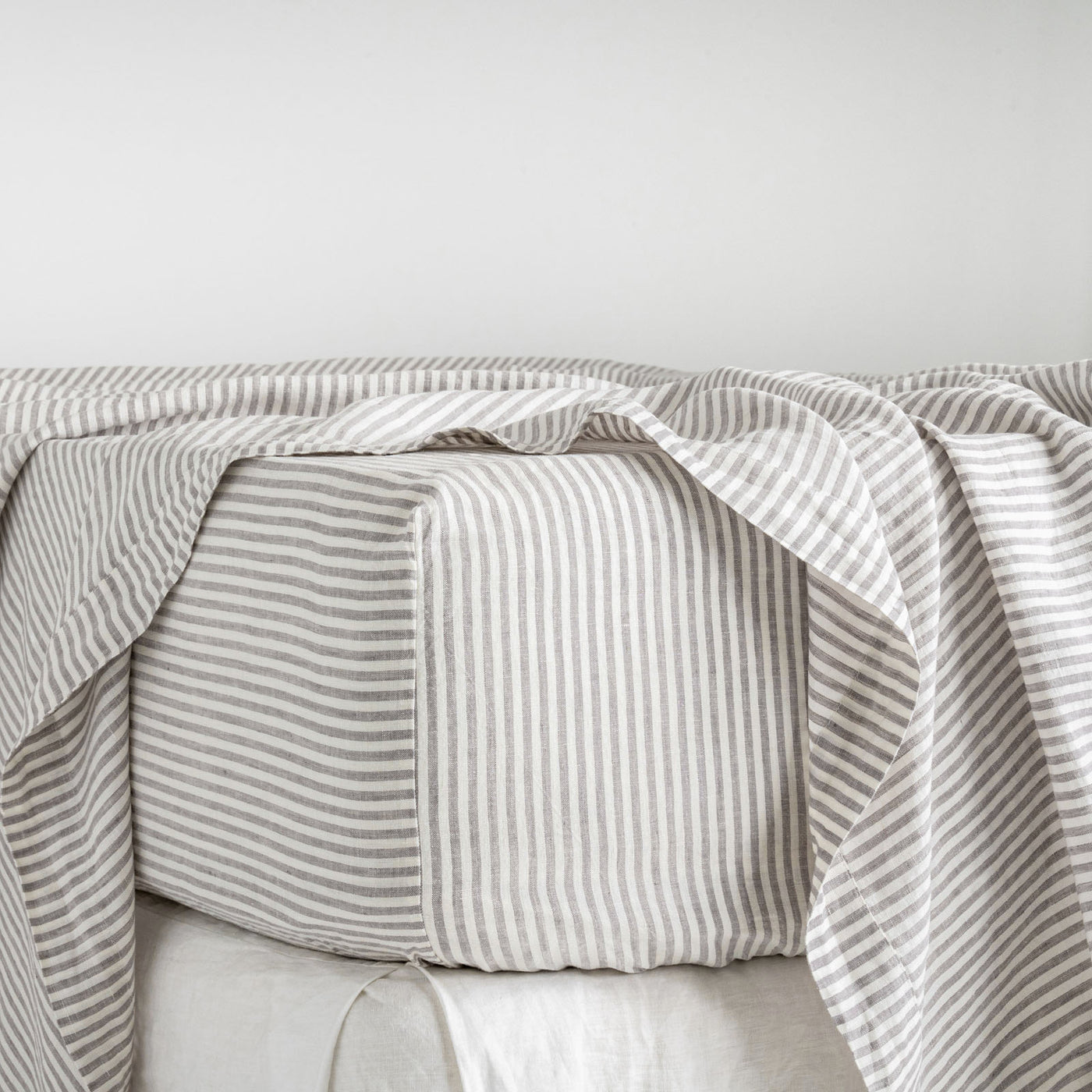 French Flax Linen Fitted Sheet in Grey Stripe