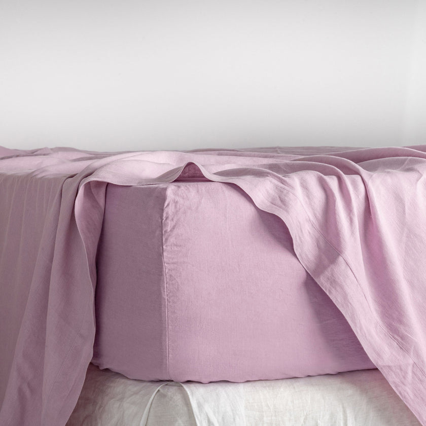 French Flax Linen Fitted Sheet in Lilac