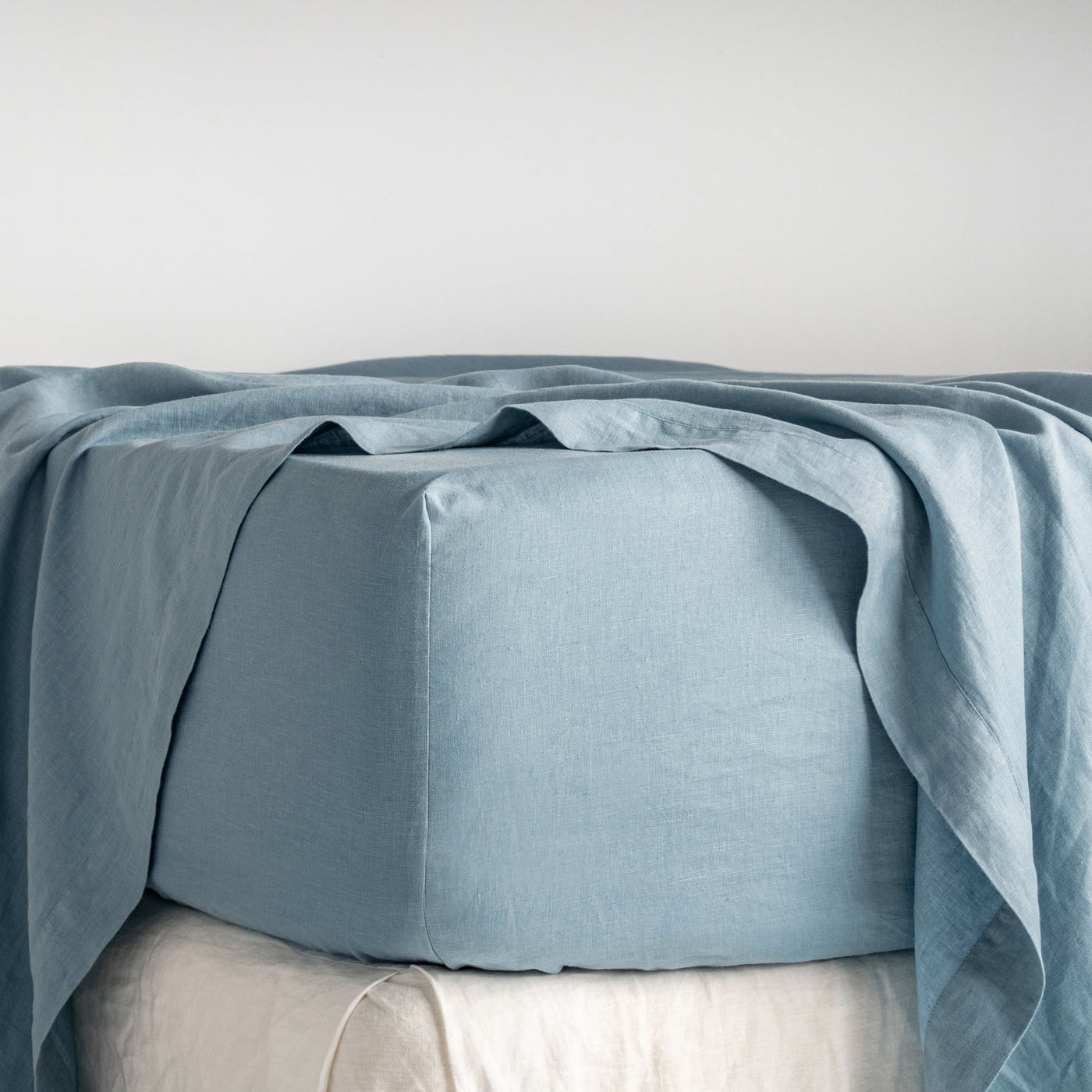 French Flax Linen Fitted Sheet in Marine Blue