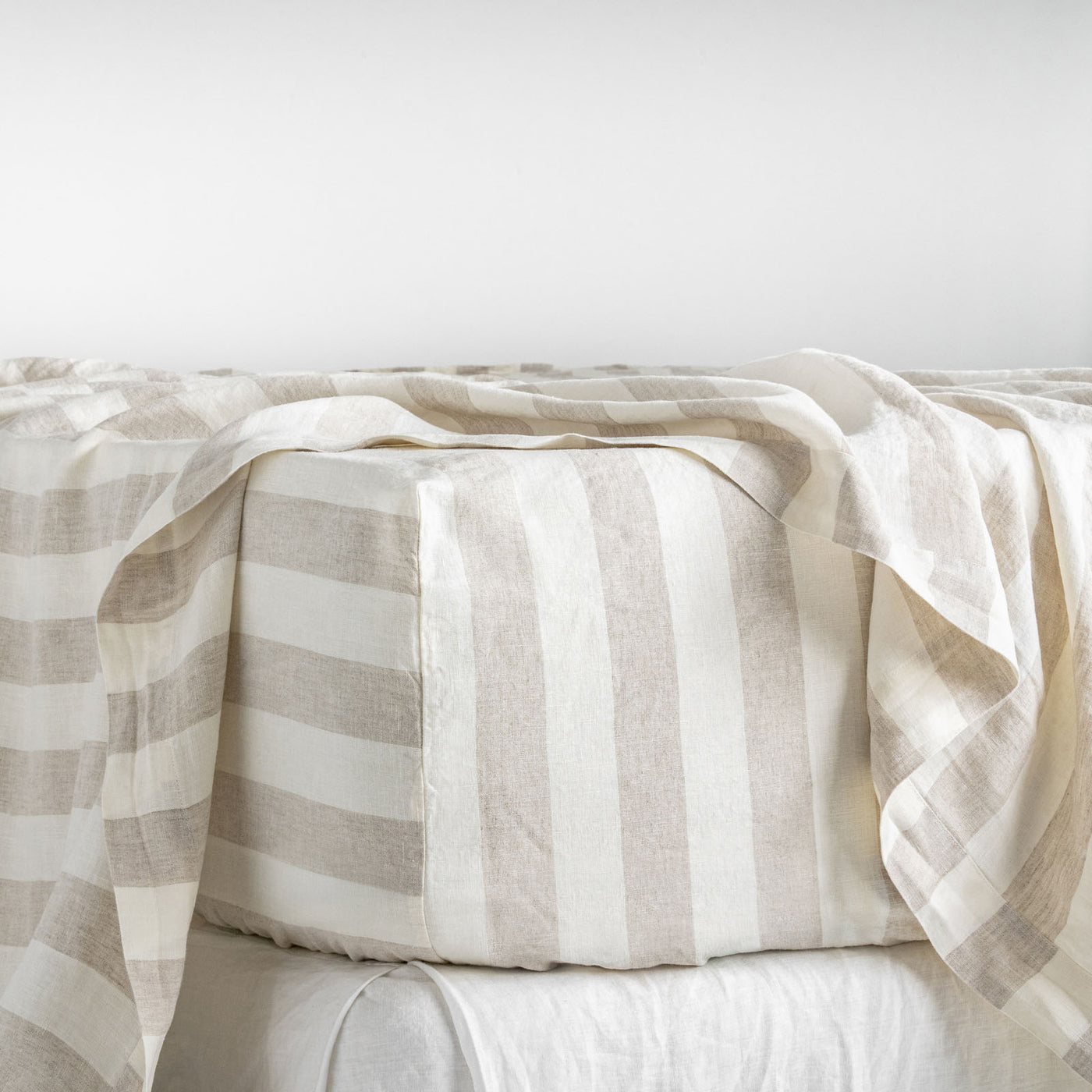 French Flax Linen Fitted Sheet in Natural Thick Stripe