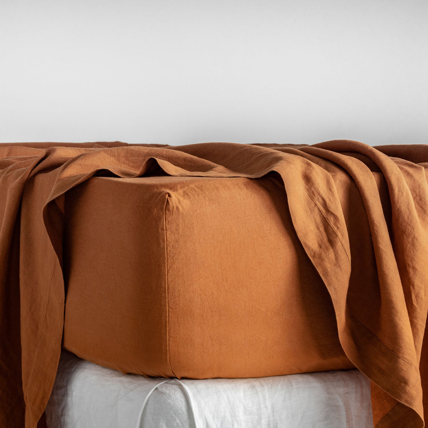 French Flax Linen Fitted Sheet in Ochre