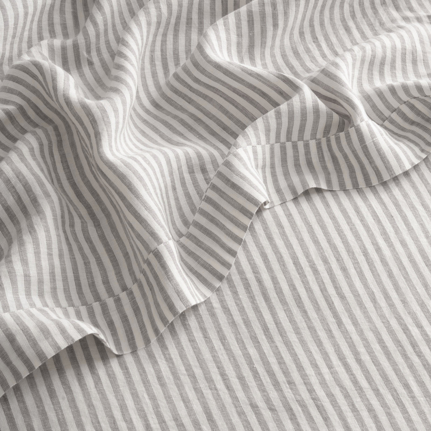 French Flax Linen Flat Sheet in Grey Stripe