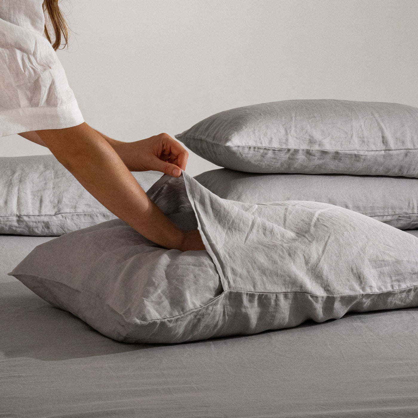 French Flax Linen Pillowcase Set in Soft Grey